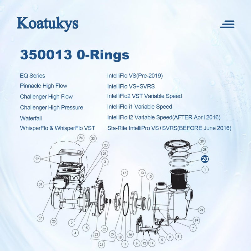 Koatukys 350013 350013Z Lid O-Ring Replacement for Pentair WhisperFlo IntelliFlo Challenger and Pinnacle Pump Trap Lid, Replaces for 0-318 (3/Pack) - Image 2